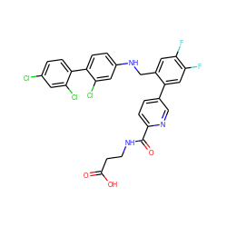 O=C(O)CCNC(=O)c1ccc(-c2cc(F)c(F)cc2CNc2ccc(-c3ccc(Cl)cc3Cl)c(Cl)c2)cn1 ZINC000148384142