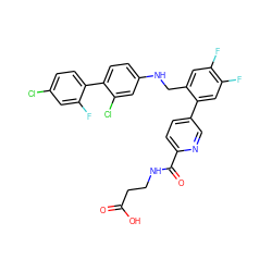 O=C(O)CCNC(=O)c1ccc(-c2cc(F)c(F)cc2CNc2ccc(-c3ccc(Cl)cc3F)c(Cl)c2)cn1 ZINC000148205274