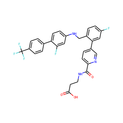 O=C(O)CCNC(=O)c1ccc(-c2cc(F)ccc2CNc2ccc(-c3ccc(C(F)(F)F)cc3)c(F)c2)cn1 ZINC000148019409