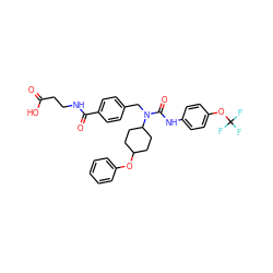 O=C(O)CCNC(=O)c1ccc(CN(C(=O)Nc2ccc(OC(F)(F)F)cc2)C2CCC(Oc3ccccc3)CC2)cc1 ZINC000036351404