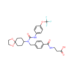 O=C(O)CCNC(=O)c1ccc(CN(C(=O)Nc2ccc(OC(F)(F)F)cc2)C2CCC3(CC2)OCCO3)cc1 ZINC000036351391