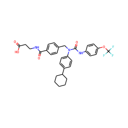 O=C(O)CCNC(=O)c1ccc(CN(C(=O)Nc2ccc(OC(F)(F)F)cc2)c2ccc(C3CCCCC3)cc2)cc1 ZINC000036351408