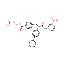 O=C(O)CCNC(=O)c1ccc(CN(C(=O)Nc2cccc([N+](=O)[O-])c2)c2ccc(C3CCCCC3)cc2)cc1 ZINC000036351394