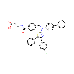 O=C(O)CCNC(=O)c1ccc(CN(c2ccc(C3=CCCCC3)cc2)c2nc(-c3ccc(Cl)cc3)c(-c3ccccc3)s2)cc1 ZINC000049833042