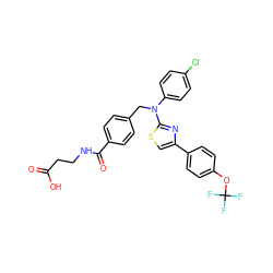 O=C(O)CCNC(=O)c1ccc(CN(c2ccc(Cl)cc2)c2nc(-c3ccc(OC(F)(F)F)cc3)cs2)cc1 ZINC000003933424