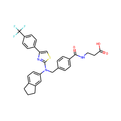 O=C(O)CCNC(=O)c1ccc(CN(c2ccc3c(c2)CCC3)c2nc(-c3ccc(C(F)(F)F)cc3)cs2)cc1 ZINC000049881657