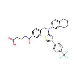 O=C(O)CCNC(=O)c1ccc(CN(c2ccc3c(c2)CCCC3)c2nc(-c3ccc(C(F)(F)F)cc3)cs2)cc1 ZINC000044308287