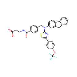 O=C(O)CCNC(=O)c1ccc(CN(c2ccc3c(c2)Cc2ccccc2-3)c2nc(-c3ccc(OC(F)(F)F)cc3)cs2)cc1 ZINC000049841352