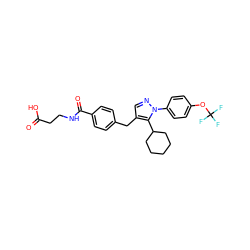 O=C(O)CCNC(=O)c1ccc(Cc2cnn(-c3ccc(OC(F)(F)F)cc3)c2C2CCCCC2)cc1 ZINC000038662651