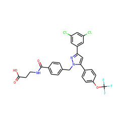 O=C(O)CCNC(=O)c1ccc(Cn2nc(-c3cc(Cl)cc(Cl)c3)cc2-c2ccc(OC(F)(F)F)cc2)cc1 ZINC000066262739