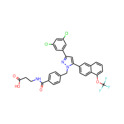 O=C(O)CCNC(=O)c1ccc(Cn2nc(-c3cc(Cl)cc(Cl)c3)cc2-c2ccc3c(OC(F)(F)F)cccc3c2)cc1 ZINC000095093513