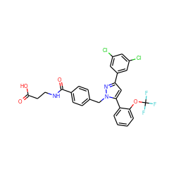 O=C(O)CCNC(=O)c1ccc(Cn2nc(-c3cc(Cl)cc(Cl)c3)cc2-c2ccccc2OC(F)(F)F)cc1 ZINC000095572557