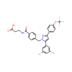 O=C(O)CCNC(=O)c1ccc(Cn2nc(-c3ccc(OC(F)(F)F)cc3)cc2-c2cc(Cl)cc(Cl)c2)cc1 ZINC000066104609