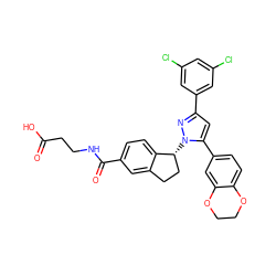 O=C(O)CCNC(=O)c1ccc2c(c1)CC[C@H]2n1nc(-c2cc(Cl)cc(Cl)c2)cc1-c1ccc2c(c1)OCCO2 ZINC000653850091