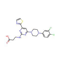 O=C(O)CCNc1nc(-c2nccs2)cc(N2CCN(c3ccc(Cl)c(Cl)c3)CC2)n1 ZINC000653754022