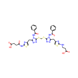 O=C(O)CCNc1nc(Cc2nnc(SCSc3nnc(Cc4csc(NC(=O)CCC(=O)O)n4)n3NC(=O)c3ccccc3)n2NC(=O)c2ccccc2)cs1 ZINC000169355667