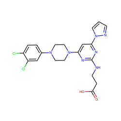 O=C(O)CCNc1nc(N2CCN(c3ccc(Cl)c(Cl)c3)CC2)cc(-n2cccn2)n1 ZINC000653709727