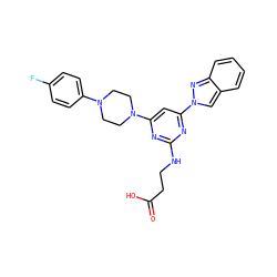 O=C(O)CCNc1nc(N2CCN(c3ccc(F)cc3)CC2)cc(-n2cc3ccccc3n2)n1 ZINC000653771371