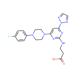 O=C(O)CCNc1nc(N2CCN(c3ccc(F)cc3)CC2)cc(-n2nccn2)n1 ZINC000653708671