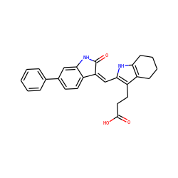 O=C(O)CCc1c(/C=C2\C(=O)Nc3cc(-c4ccccc4)ccc32)[nH]c2c1CCCC2 ZINC000012404527