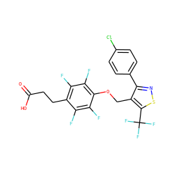 O=C(O)CCc1c(F)c(F)c(OCc2c(-c3ccc(Cl)cc3)nsc2C(F)(F)F)c(F)c1F ZINC000217600915