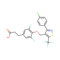 O=C(O)CCc1cc(F)c(OCc2c(-c3ccc(Cl)cc3)nsc2C(F)(F)F)c(F)c1 ZINC000217503727