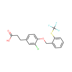 O=C(O)CCc1ccc(OCc2ccccc2SC(F)(F)F)c(Cl)c1 ZINC001772643364