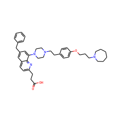 O=C(O)CCc1ccc2cc(Cc3ccccc3)cc(N3CCN(CCc4ccc(OCCCN5CCCCCC5)cc4)CC3)c2n1 ZINC000148638945