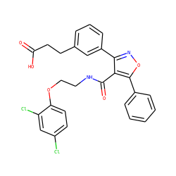 O=C(O)CCc1cccc(-c2noc(-c3ccccc3)c2C(=O)NCCOc2ccc(Cl)cc2Cl)c1 ZINC000037866946