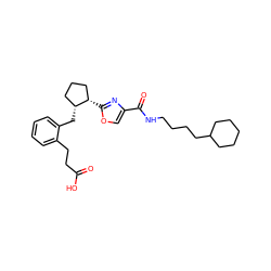 O=C(O)CCc1ccccc1C[C@@H]1CCC[C@@H]1c1nc(C(=O)NCCCCC2CCCCC2)co1 ZINC000028259169