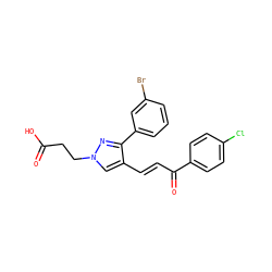 O=C(O)CCn1cc(/C=C/C(=O)c2ccc(Cl)cc2)c(-c2cccc(Br)c2)n1 ZINC000012657447