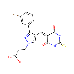 O=C(O)CCn1cc(C=C2C(=O)NC(=S)NC2=O)c(-c2cccc(Br)c2)n1 ZINC000004483876