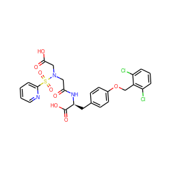 O=C(O)CN(CC(=O)N[C@@H](Cc1ccc(OCc2c(Cl)cccc2Cl)cc1)C(=O)O)S(=O)(=O)c1ccccn1 ZINC000027307097