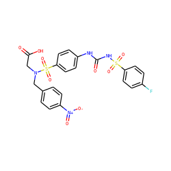 O=C(O)CN(Cc1ccc([N+](=O)[O-])cc1)S(=O)(=O)c1ccc(NC(=O)NS(=O)(=O)c2ccc(F)cc2)cc1 ZINC000029551861