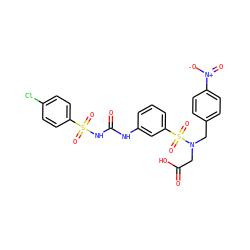 O=C(O)CN(Cc1ccc([N+](=O)[O-])cc1)S(=O)(=O)c1cccc(NC(=O)NS(=O)(=O)c2ccc(Cl)cc2)c1 ZINC000029552903