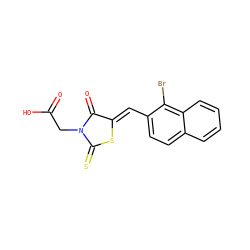 O=C(O)CN1C(=O)/C(=C/c2ccc3ccccc3c2Br)SC1=S ZINC000013782018