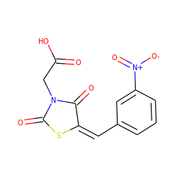 O=C(O)CN1C(=O)S/C(=C/c2cccc([N+](=O)[O-])c2)C1=O ZINC000000966735