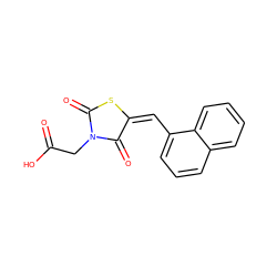 O=C(O)CN1C(=O)S/C(=C/c2cccc3ccccc23)C1=O ZINC000103282030