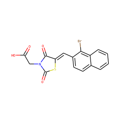 O=C(O)CN1C(=O)S/C(=C\c2ccc3ccccc3c2Br)C1=O ZINC000013782024