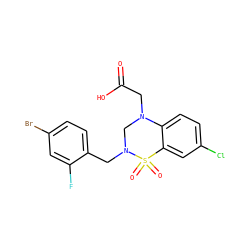 O=C(O)CN1CN(Cc2ccc(Br)cc2F)S(=O)(=O)c2cc(Cl)ccc21 ZINC000066259662