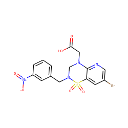 O=C(O)CN1CN(Cc2cccc([N+](=O)[O-])c2)S(=O)(=O)c2cc(Br)cnc21 ZINC000071329754