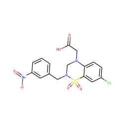 O=C(O)CN1CN(Cc2cccc([N+](=O)[O-])c2)S(=O)(=O)c2cc(Cl)ccc21 ZINC000066259663