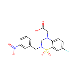 O=C(O)CN1CN(Cc2cccc([N+](=O)[O-])c2)S(=O)(=O)c2cc(F)ccc21 ZINC000066252828