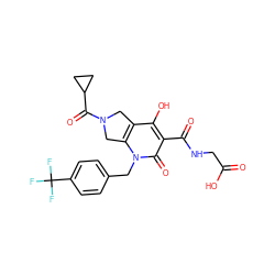 O=C(O)CNC(=O)c1c(O)c2c(n(Cc3ccc(C(F)(F)F)cc3)c1=O)CN(C(=O)C1CC1)C2 ZINC000103265049