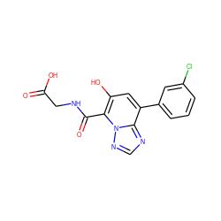 O=C(O)CNC(=O)c1c(O)cc(-c2cccc(Cl)c2)c2ncnn12 ZINC000140529372