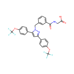 O=C(O)CNC(=O)c1cccc(Cn2nc(-c3ccc(OC(F)(F)F)cc3)cc2-c2ccc(OC(F)(F)F)cc2)c1 ZINC000066104185