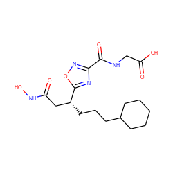 O=C(O)CNC(=O)c1noc([C@H](CCCC2CCCCC2)CC(=O)NO)n1 ZINC000038446283