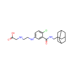 O=C(O)CNCCNc1ccc(Cl)c(C(=O)NCC23CC4CC(CC(C4)C2)C3)c1 ZINC000034309599