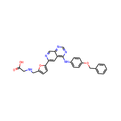 O=C(O)CNCc1ccc(-c2cc3c(Nc4ccc(OCc5ccccc5)cc4)ncnc3cn2)o1 ZINC000040918166