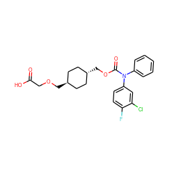 O=C(O)COC[C@H]1CC[C@H](COC(=O)N(c2ccccc2)c2ccc(F)c(Cl)c2)CC1 ZINC001772585237